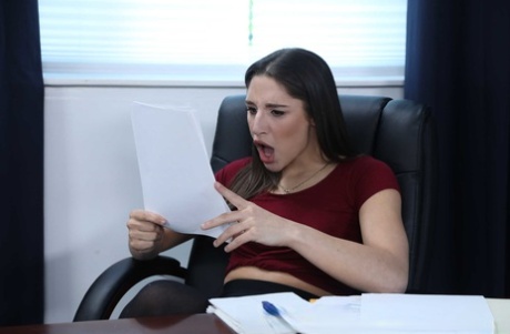Big assed secretary Abella Danger gets boned & pulled by the hair by her boss (21 photos)