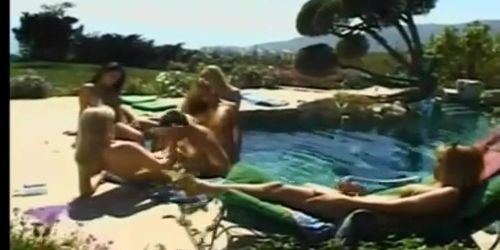 Hot classic ladies have their way with a man at the poolside (Brandy Scott, Gina Ryder, Olivia Love)