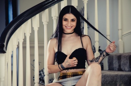 Dark-haired girl Kaitlyn Katsaros deepthroats a cock during rough sex (20 photos)