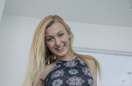 Pale eyed blonde Alexa Grace has her chin covered in cum in messy POV blowjob (17 photos)