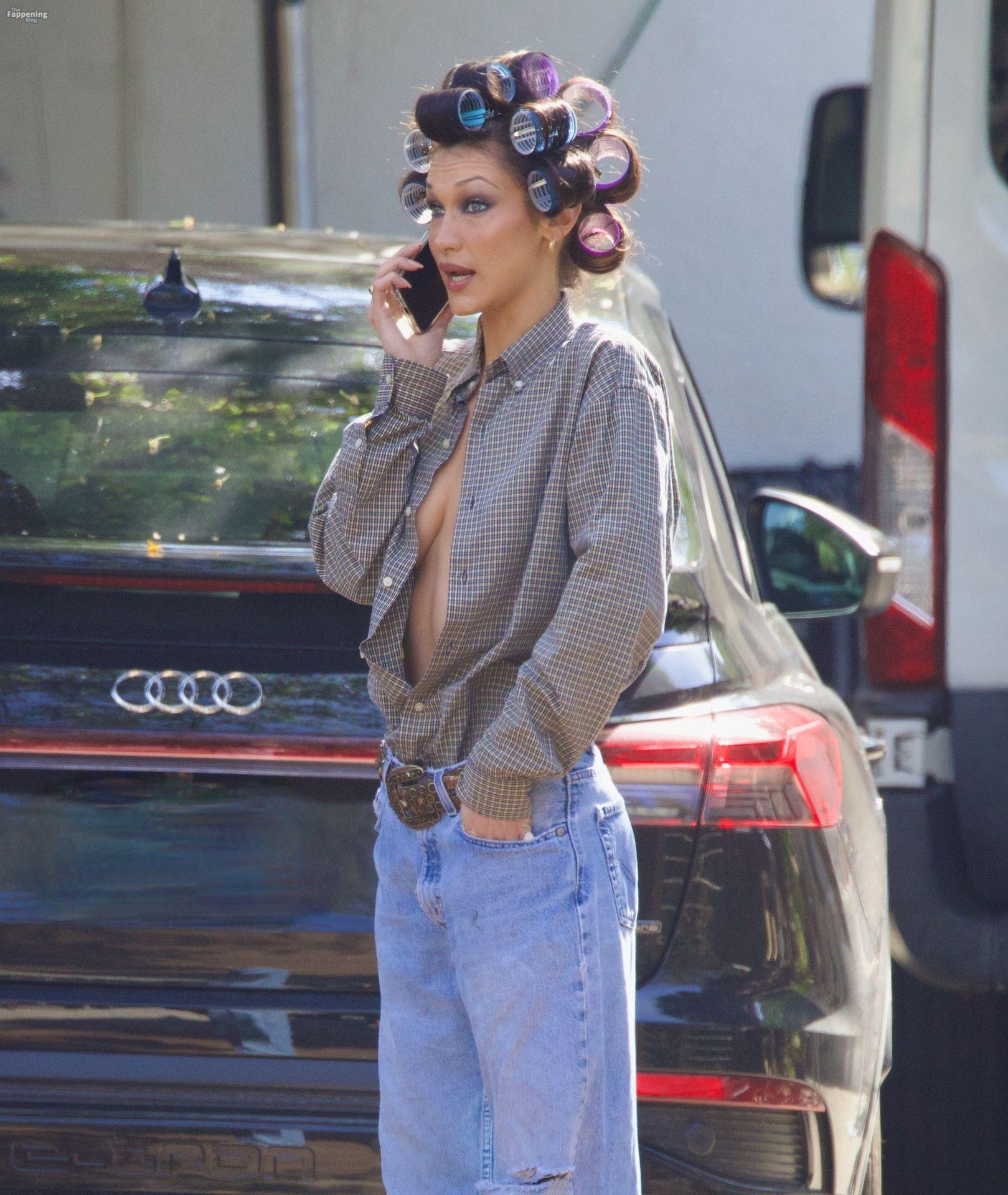 Bella Hadid Goes Braless on Set of a Shoot in Beverly Hills (16 Photos)