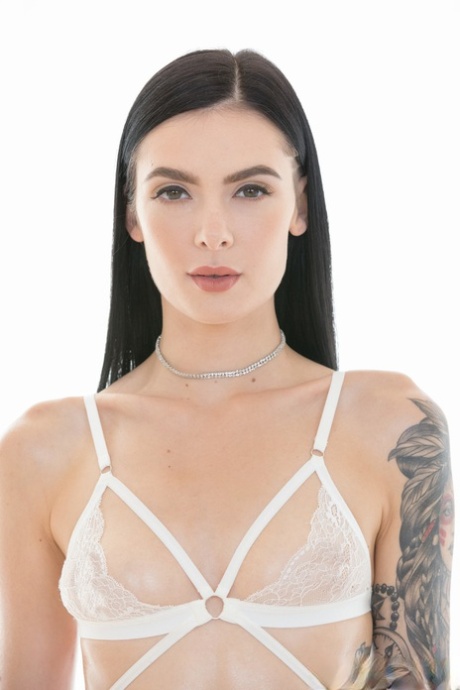 Dark haired doll Marley Brinx gets a double penetration in several positions (20 photos)